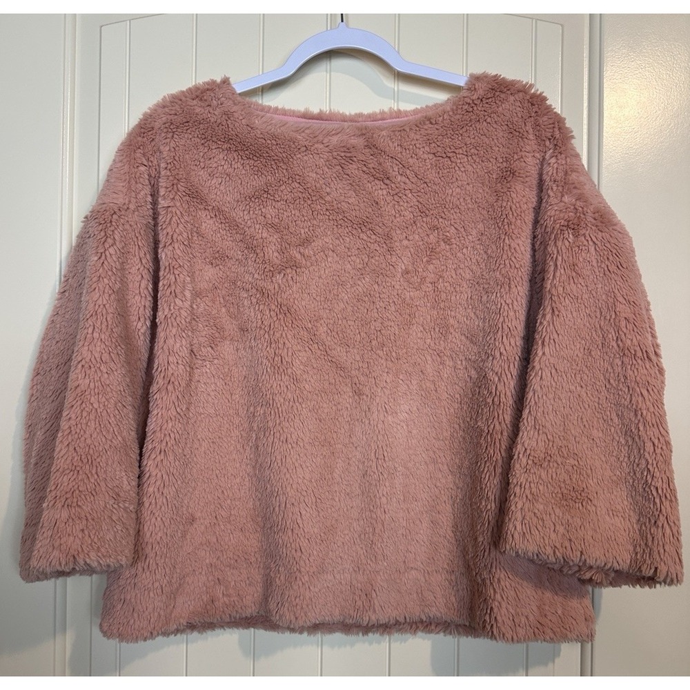 Madewell Superfurry Top Small Crop Teddy Pullover Women's M Sweater Blush Pink